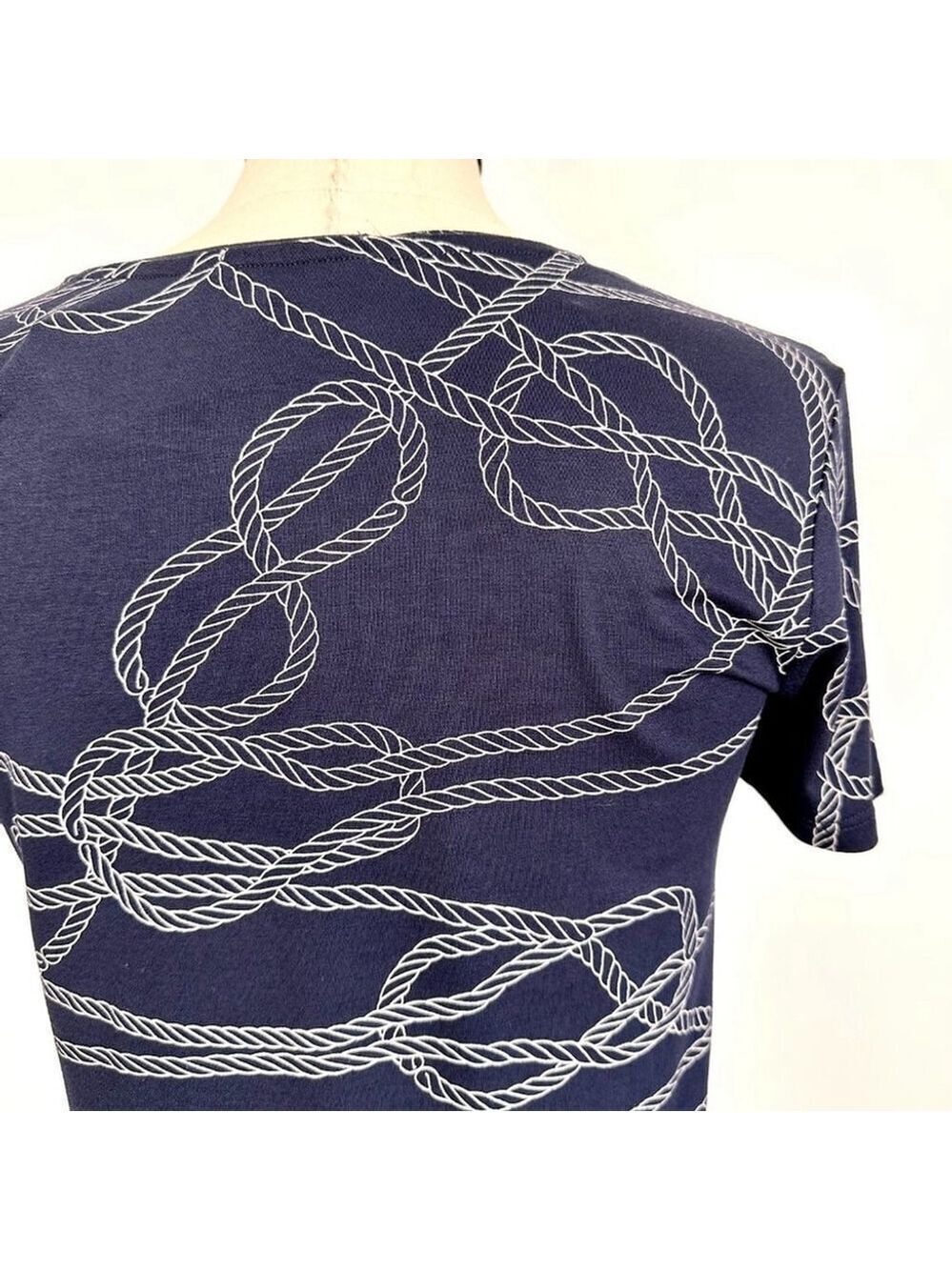 Dex Short Sleeve Patterned Top Navy Blue Womens Small Twist Tie Front - Picture 5 of 10